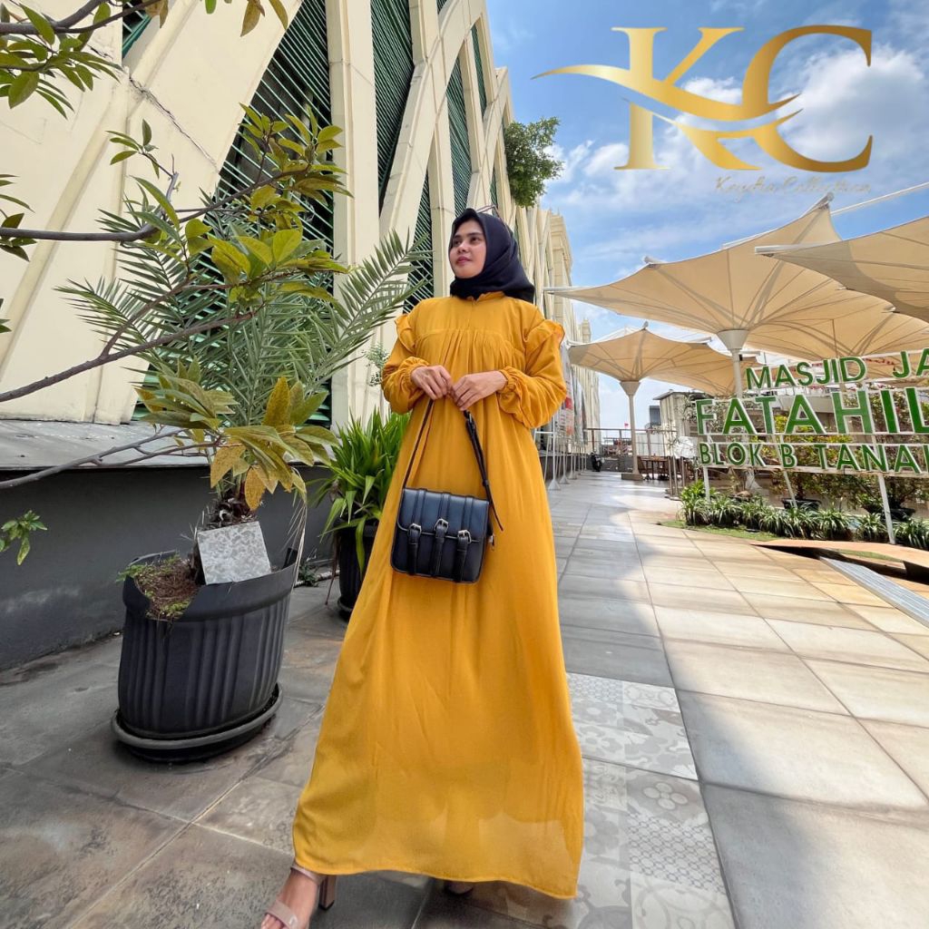 Gamis Polos Ceruty Babsydoll Full Puring Model Rempel Bahu Gamis Wanita Terlaris