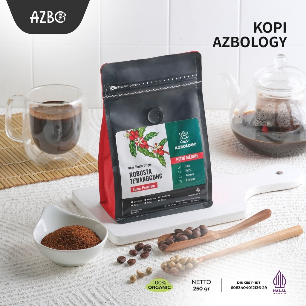 

AZBOLOGY Spesial Kopi Single Origin Robusta Temanggung Coffee Ground Petik Merah Kemasan 250gr