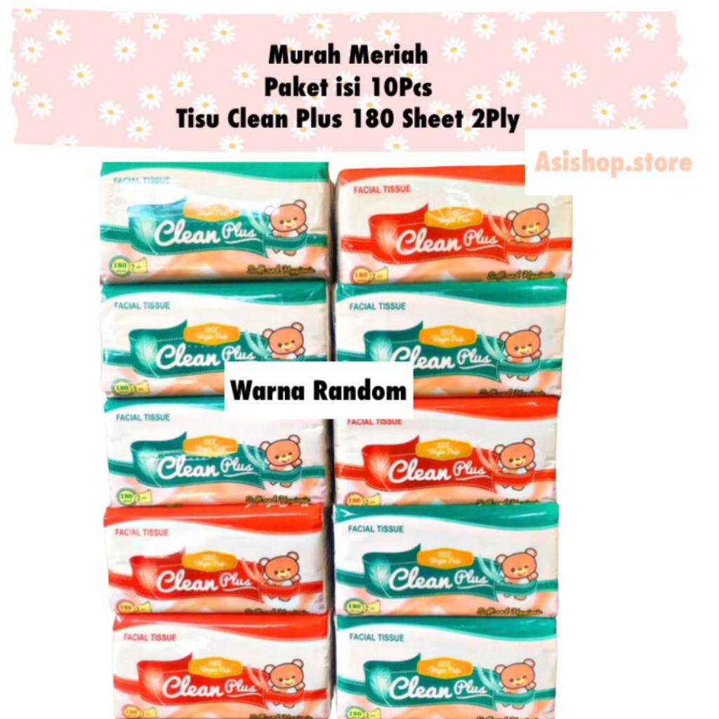 Paket 10 Pcs Tissue CleanPlus Tisu Wajah 180 Sheet 2Ply