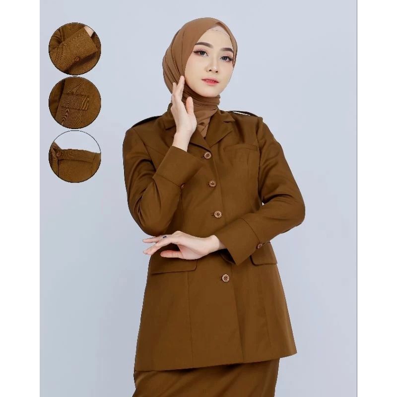 Blazer Wanita Baju Kerja Seragam PDH PNS Pemda Guru ASN Atasan Kantong Dua Dada Pemda Aceh