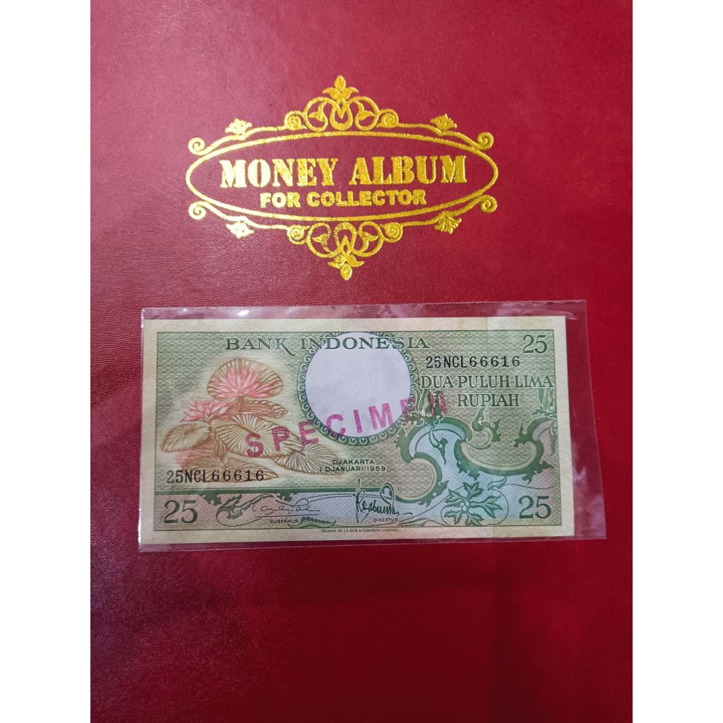 Banknote Specimen 25 Rupiah 1959 Seri Bunga UNC Hampir solid 6