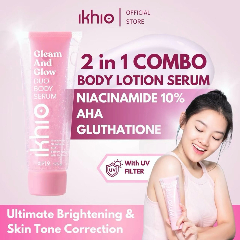 IKHIO Gleam and Glow duo Body Lotion Serum gel 2in1 Combo Niacinamide 10% & Glutathione 175gr BPOM M