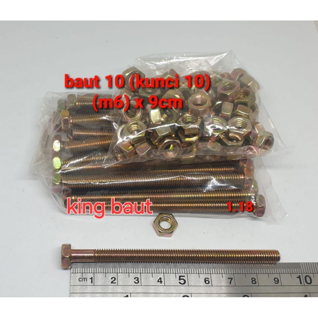 (paket 50 set) baut 10 (6mm) x 9cm + mur