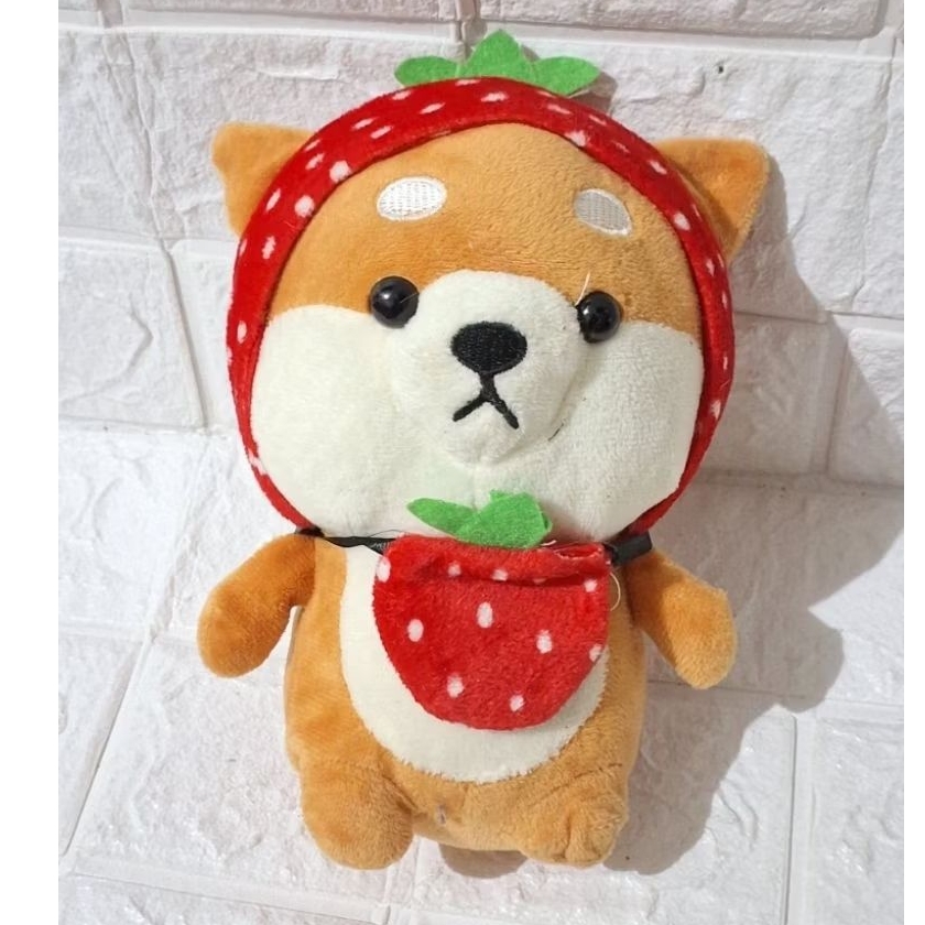 boneka anjing guguk shiba kostum strawberi boneka anak