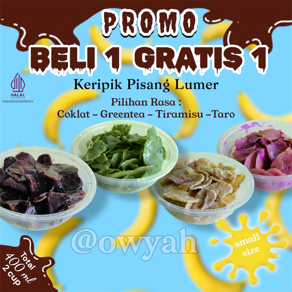 

Keripik Pisang Lumer 400ml / Beli 1 Gratis 1 / Mini / Coklat Greentea Tiramisu Taro