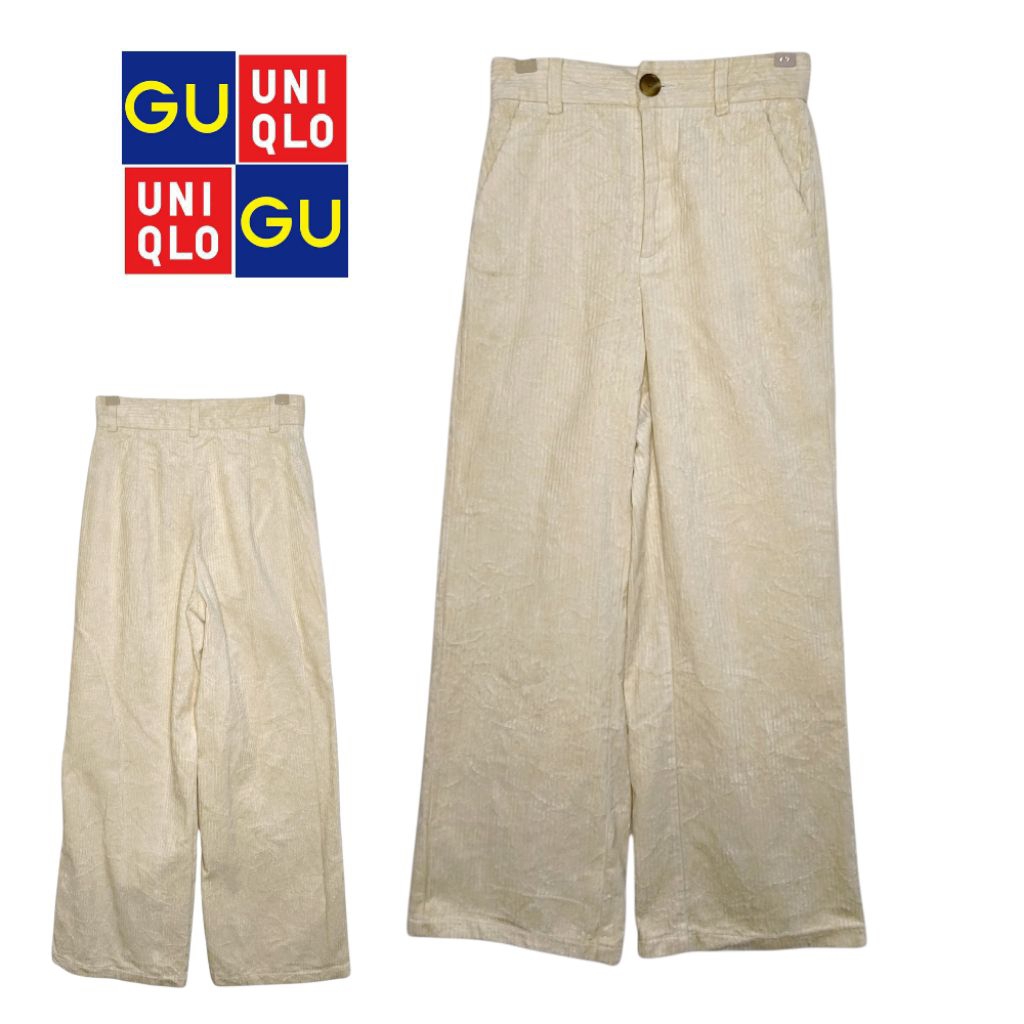 GU- GLOBAL UNIQLO Ivory Corduroy Wide Leg Pants Size XS