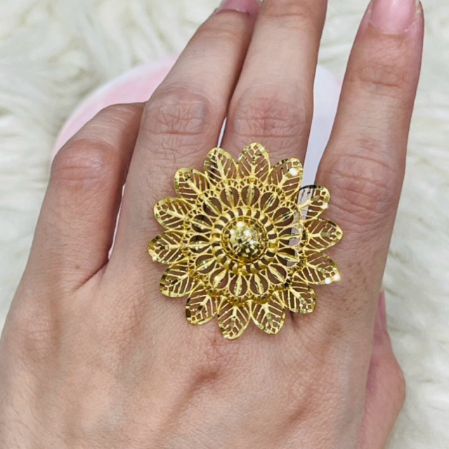 cincin bunga matahari kerawang terbaru simple elegant uk 17 stengah emas asli kadar 700