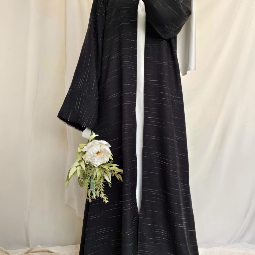 LAIQA ABAYA LINEN SLUB | LONG OUTER ABAYA HITAM MOTIF