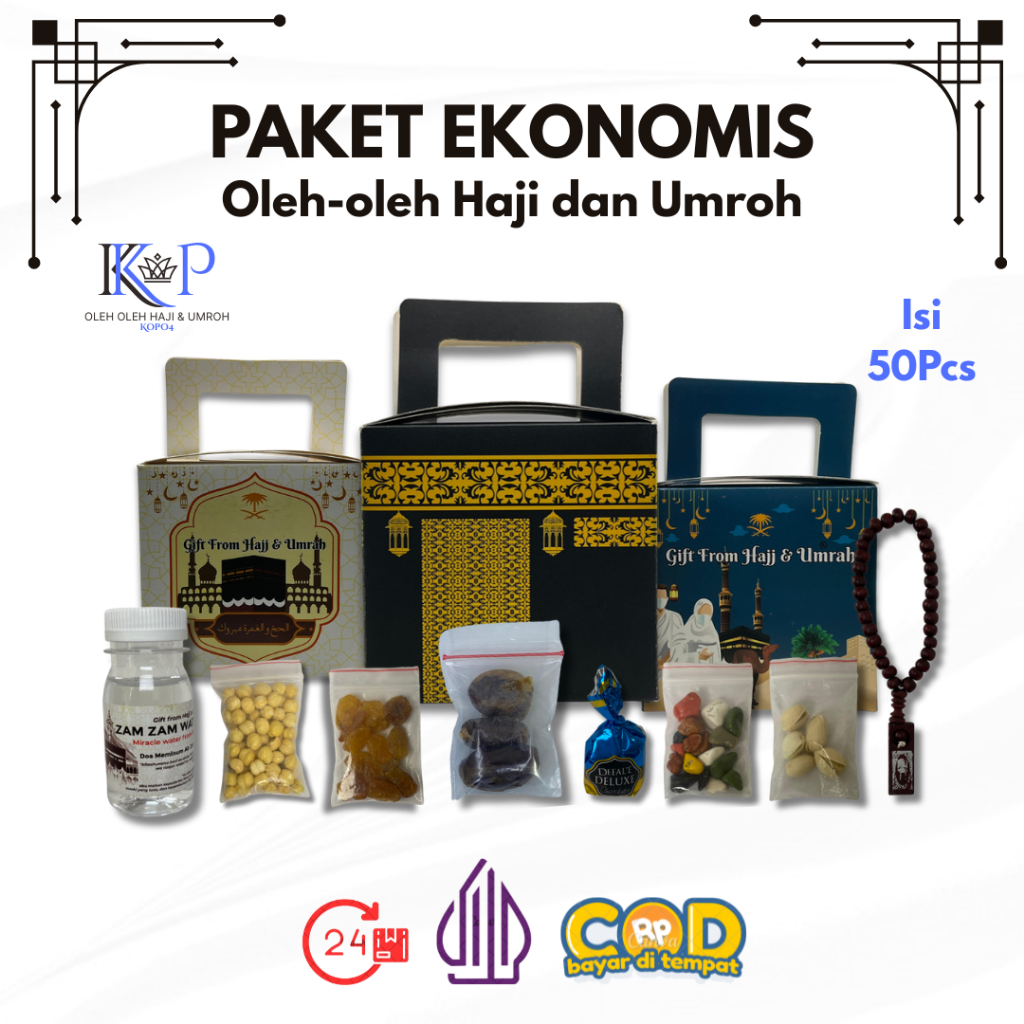 

Paket Ekonomis 50Pcs Oleh Oleh Haji Dan Umroh Isi Air Zamzam / Dus Ka'bah