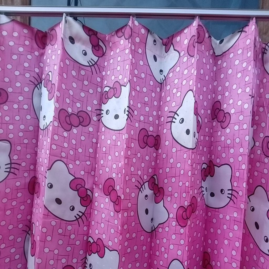 Gorden Kawat S Jendela Pintu Model Plisket Saten Motif Karakter Kartun Hellokitty Keropi Doraemon