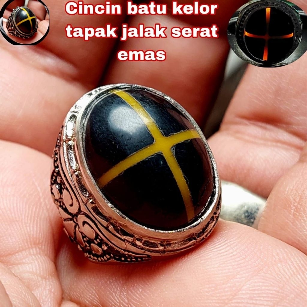 Cincin batu kelor tapak jalak serat emas cincin pria