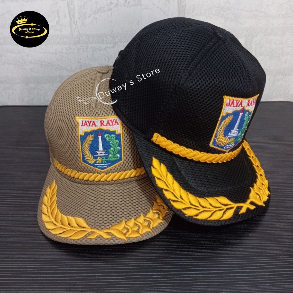 TOPI JARING PEMDA DKI JAKARTA KHAKI & HITAM FREE NAMA - TOPI PEMDA DKI PADIKAPAS