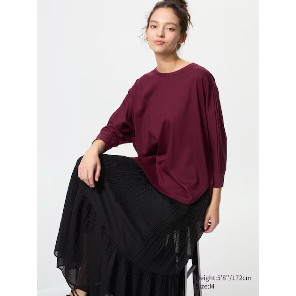 ❗NEW IN❗UNIQLO Kaos Katun Tshirt Dolman Lengan Panjang 3/4 Polos ORIGINAL