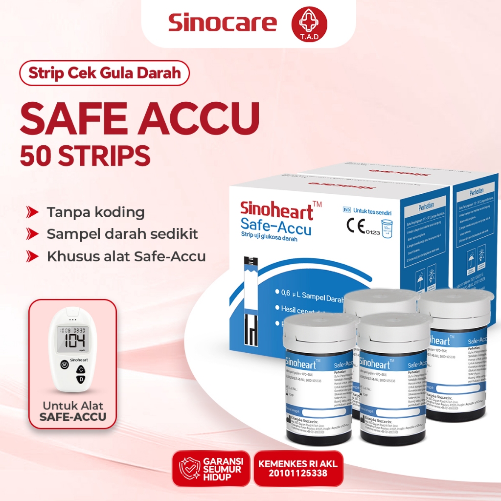 [50 Strip] Refill Strip Gula Darah Sinocare Safe Accu BGM | Strip Tes Sinoheart Asli