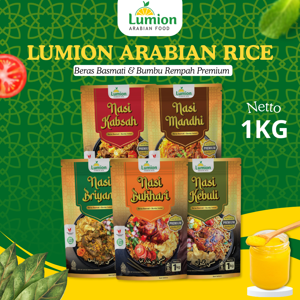 

Nasi ARAB VIRAL Lumion PORSI 15 Orang Beras Basmati 1kg Rempah Bumbu Minyak Samin Terlengkap komplit