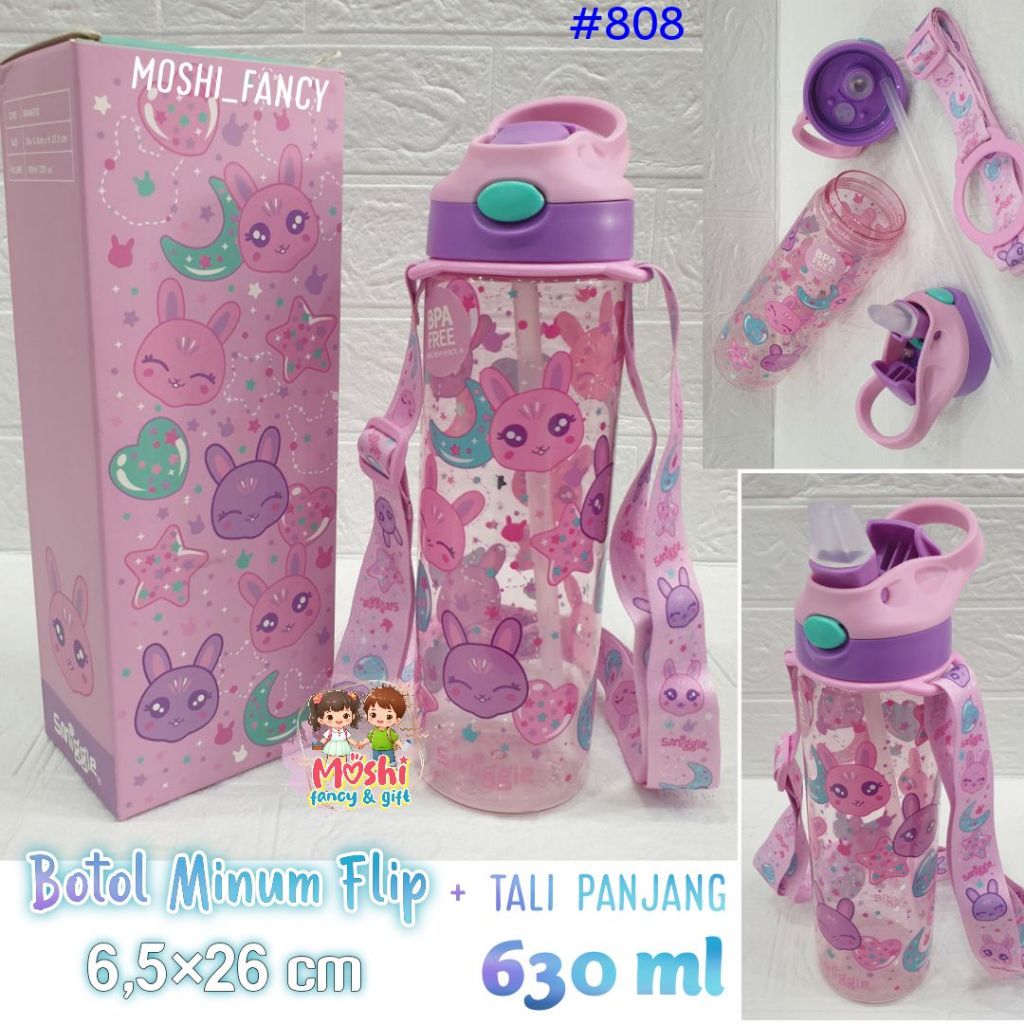 Botol Minum Rabbit Pink Flip / Tempat Minum Rabbit 630 ml / Botol Minum Anak Flip Perempuan Tali Pan