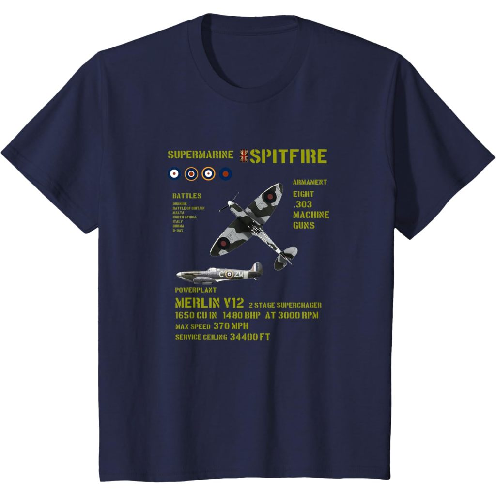 Baju kaos anak RAF SPITFIRE WW2 FIGHTER PLANE TSHIRT UNION JACK T-Shirt
