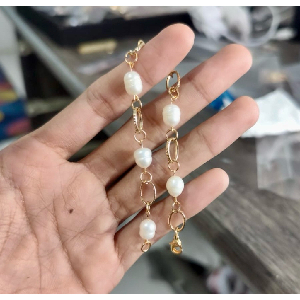 Gelang Mutiara Tawar Oval - Gelang Mutiara Natural Pearl Bentuk Natural Hasil Alam