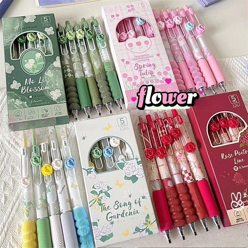 

batamall - (1BOX = 5PCS PENA) PULPEN RESIN ELEGANT COZY CLIP GEL MEKANIK FULL COLOR PRINT 5 IN 1 EDISI FLOWER #ST206 PENA TINTA HITAM PREMIUM TIP 0.5MM BOLPOINT KUALITAS IMPORT LUCU UNIK ANAK SEKOLAH ALAT TULIS KANTOR BUNGA
