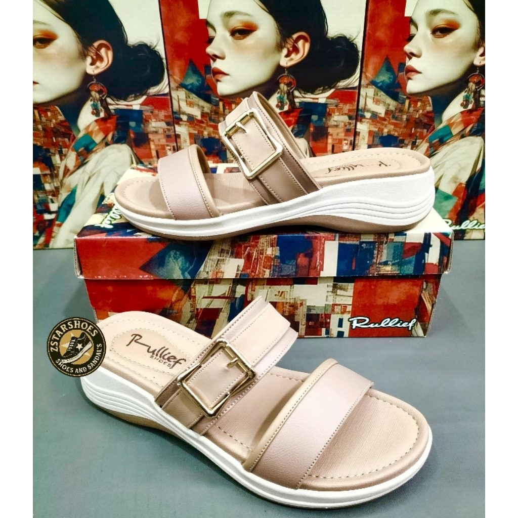 Sandal Wedges Slide Wanita Rullief FBJ 778 Sandal Fashion Wanita Berkualitas Premium
