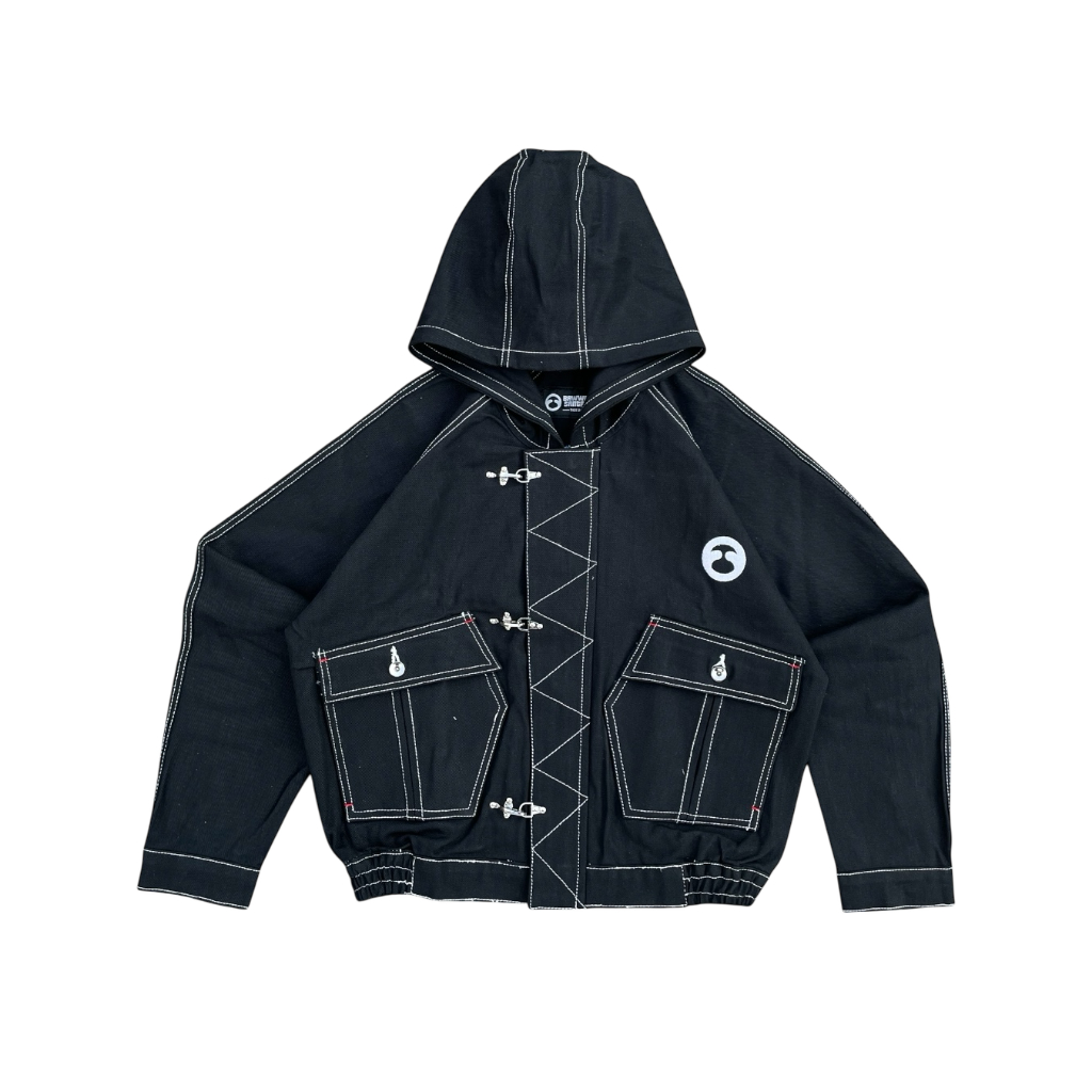 Bawwa | Jaket RAW DENIM (BAHAN KAKU) FIREMAN CLASP | JONES SERIES |  BLACK | Jaket Hoodie FIREMAN CL