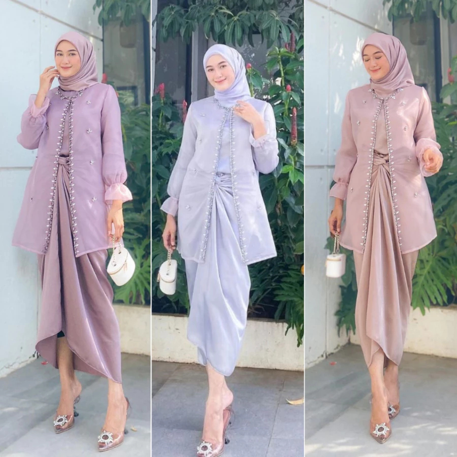 Oneset Jemma Organza Premium Outfit Kondangan Setelan Rok Lilit simple elegant braidesmaid kondangan