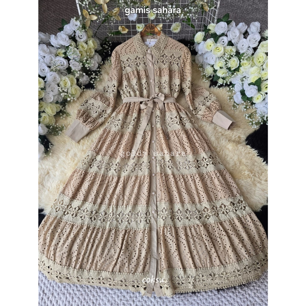 Sahara Midi Dress Goldy Ghatbiyya  Premium BKK Setelan Celana Busui Friendly Mewah Trendy