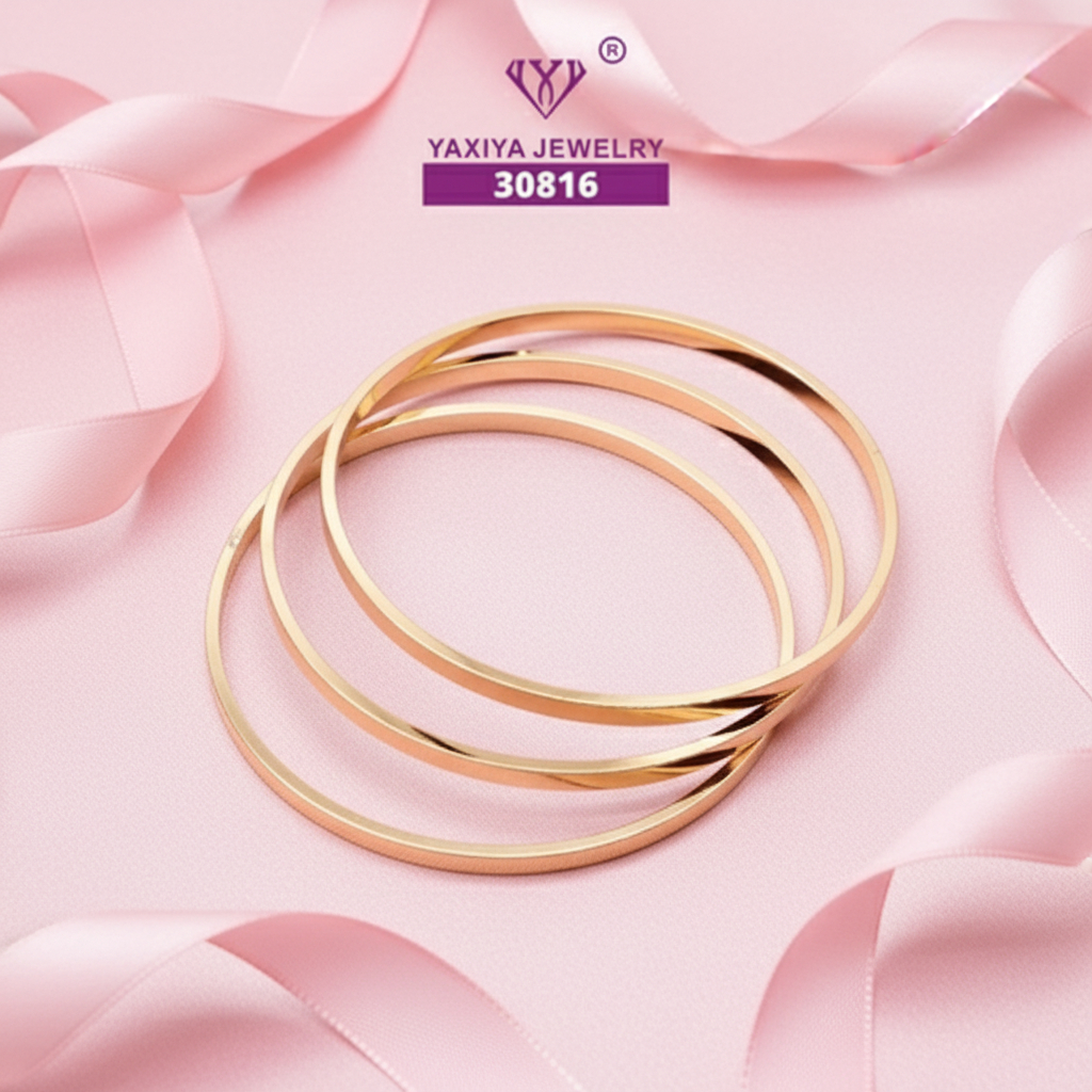 Yaxiya Gelang Keroncong Set 3 Lapis Emas Perhiasan Imitasi 442