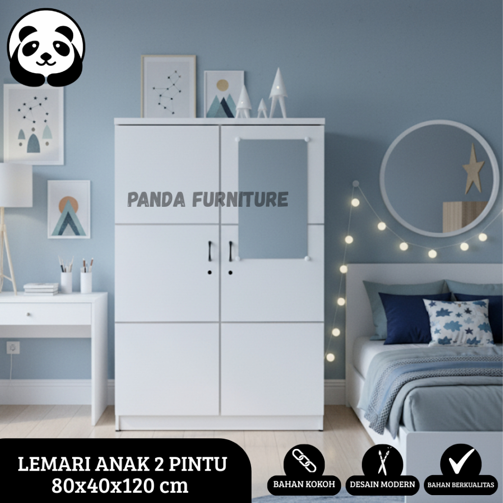PROMO LEMARI PAKAIAN ANAK 2 PINTU FULL KUNCI + DILENGKAPI KACA / LEMARI BAJU ANAK - ANAK