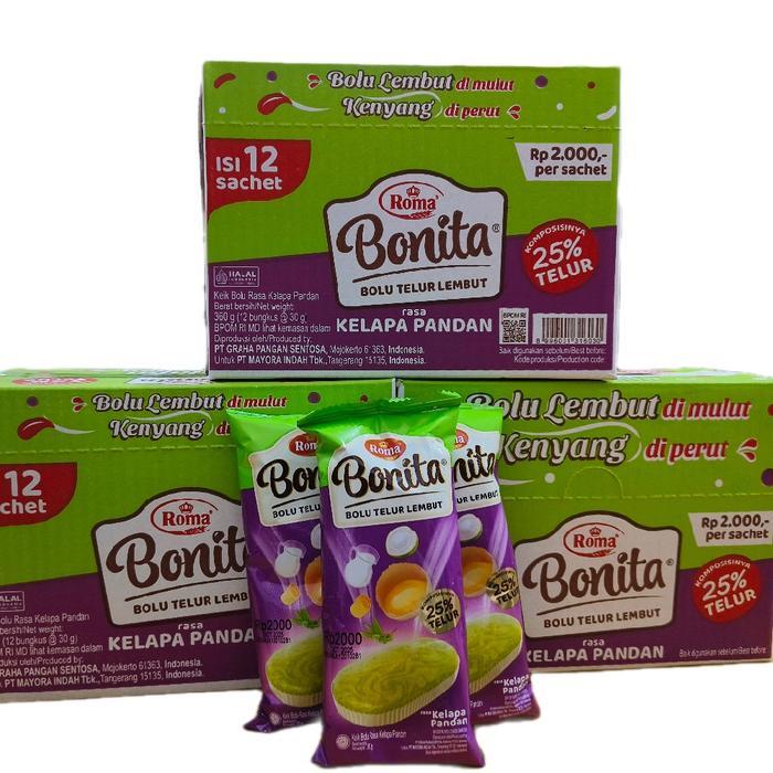 Roma Bonita Bolu Susu Telur Lembut kelapa pandan 12 Pack