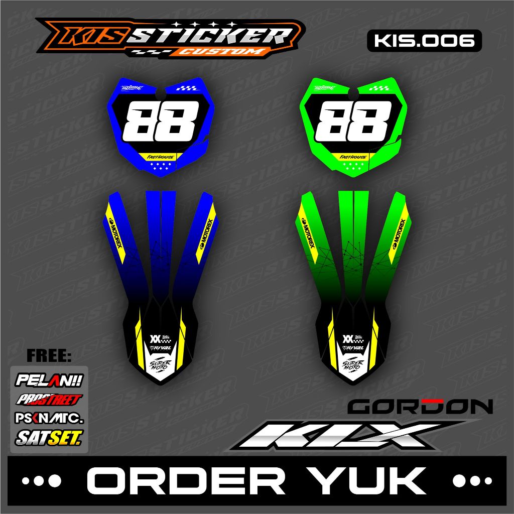 COD STICKER PAPAN DAN SPAKBOR KLX GORDON STIKER PAPAN NOMOR KLX GORDON KiS.06
