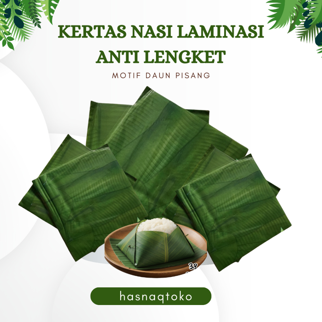 Kertas Nasi Laminasi Anti Lengket ~ Motif Daun Pisang isi 50 lembar