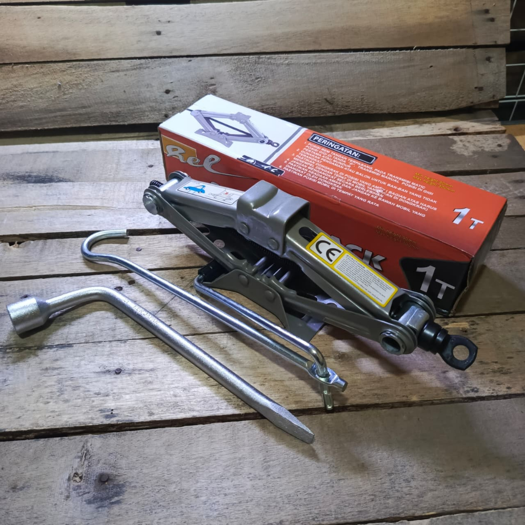 PAKET Dongkrak Mobil Jembatan 1 Ton RELL Dan Kunci Roda Ukuran 21 mm / Kunci Roda L Hex 21mm KDR JAP
