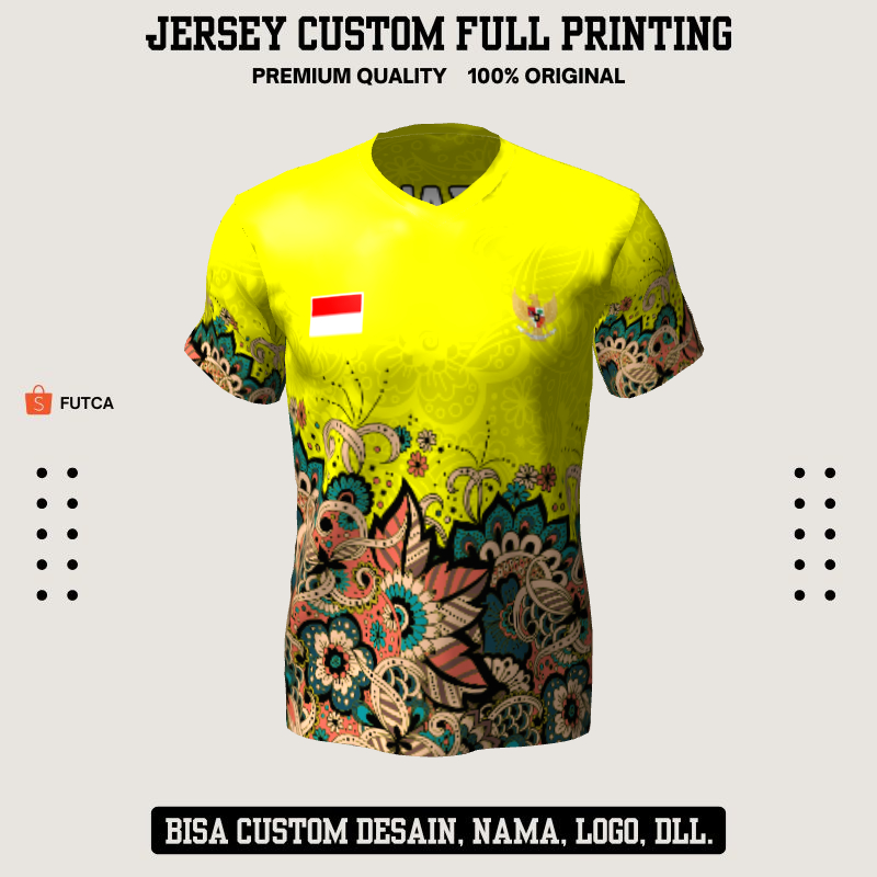 Kaos Jersey Futsal Kuning Motif Batik 216 - Jersey Baju Olahraga Full Printing