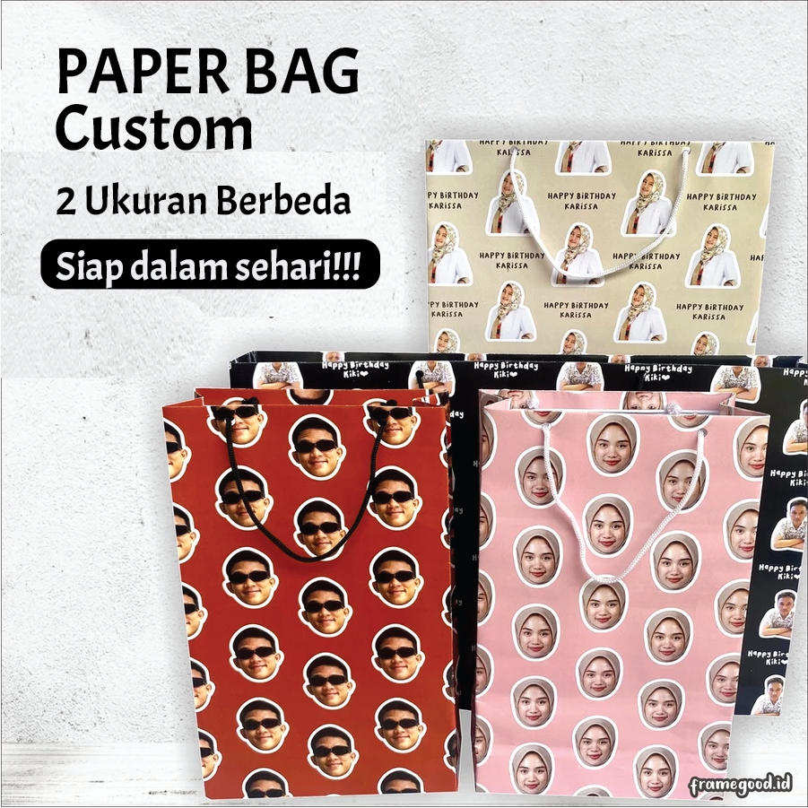 Paperbag Custom Foto Sendiri/Kertas Tebal/Wajah Teman/Kado Custom Free Design