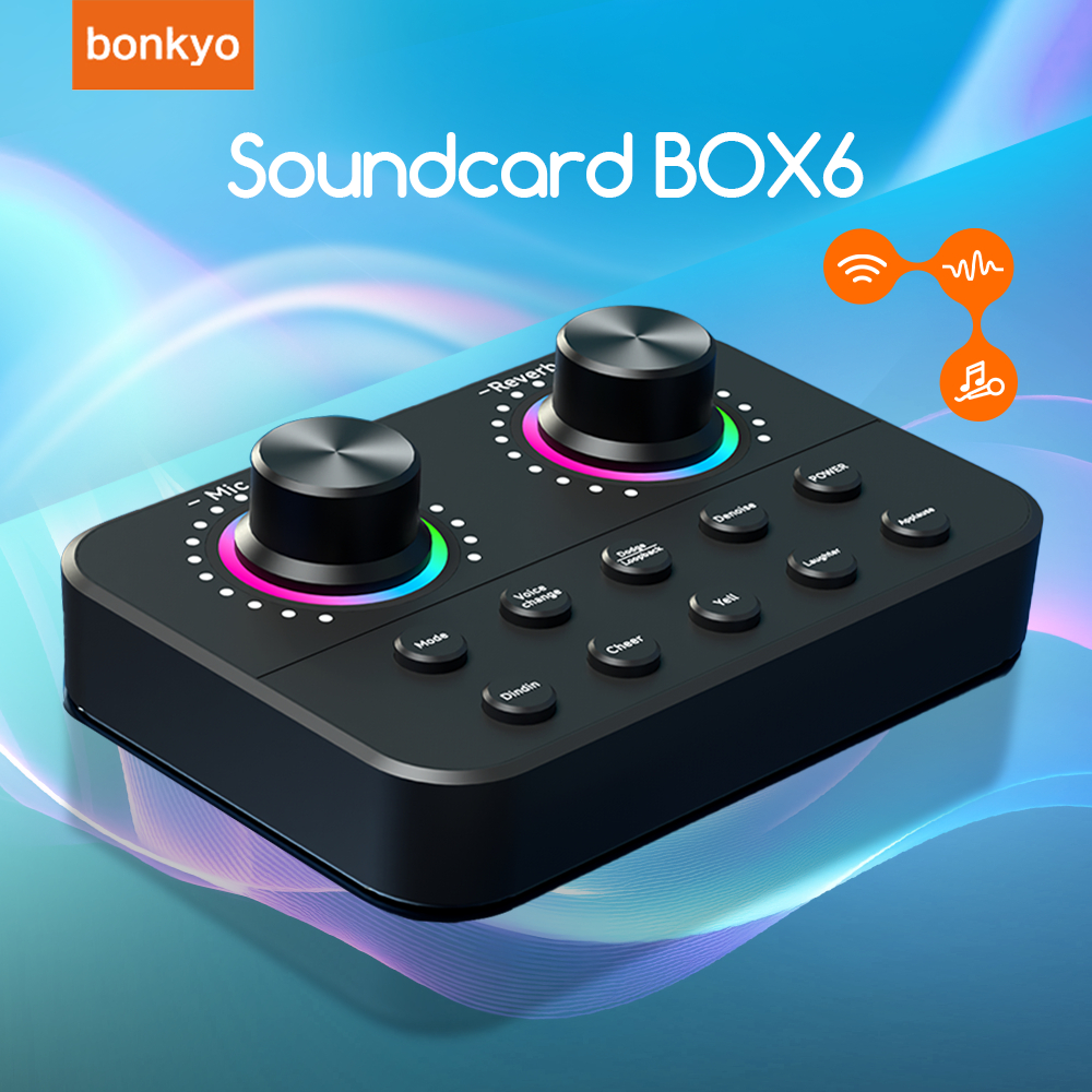 Bonkyo Soundcard BOX6 - Soundcard Live Stream Karaoke Anti Kebisingan Efek Suara Vokal Portable Prof