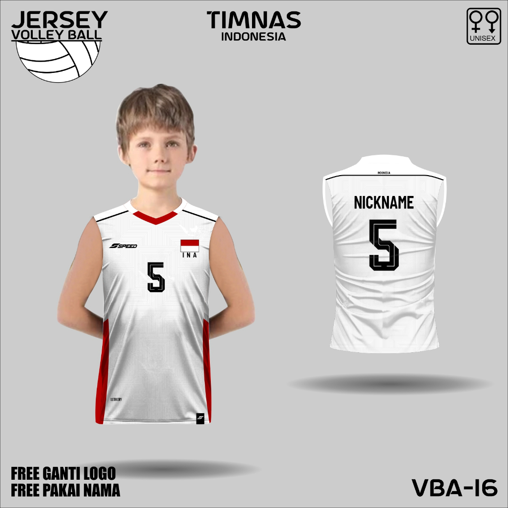 Baju volley Timnas Indonesia  jersey anak volley ball kaos singlet voli free custom nama dan logo