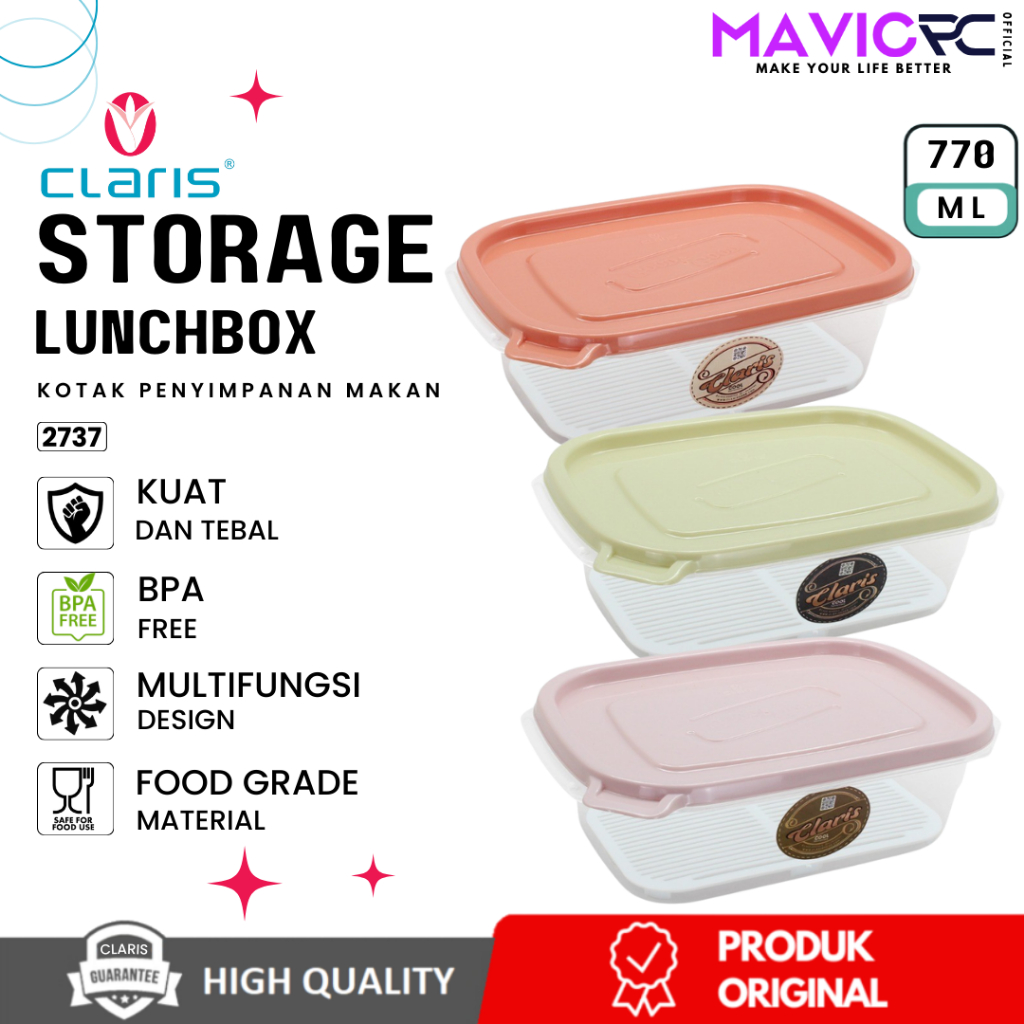 CLARIS 2737 Kotak Makan BPA Free 770ml  Box Bekal Lunchbox Microwavable Storage Kontainer Kulkas Mul