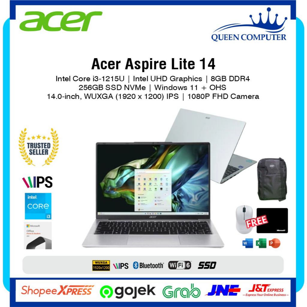 Laptop Acer Aspire Lite 14 Core i3 1215U 8GB 256GB W11 OHS 2021 Silver