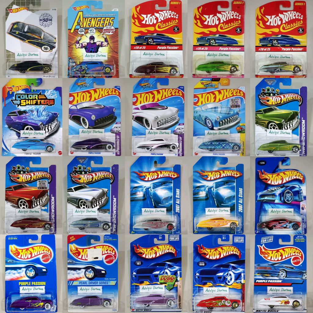 hotwheels hot wheels purple passion pearl larry wood 50 avengers hawkeye zamac hw showroom monster 2