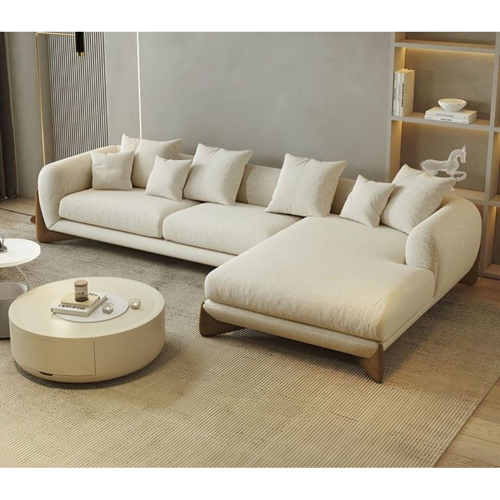 Sofa tamu L sudut kayu jati Kursi sofa L Japanese minimalis Kursi sofa tamu sudut