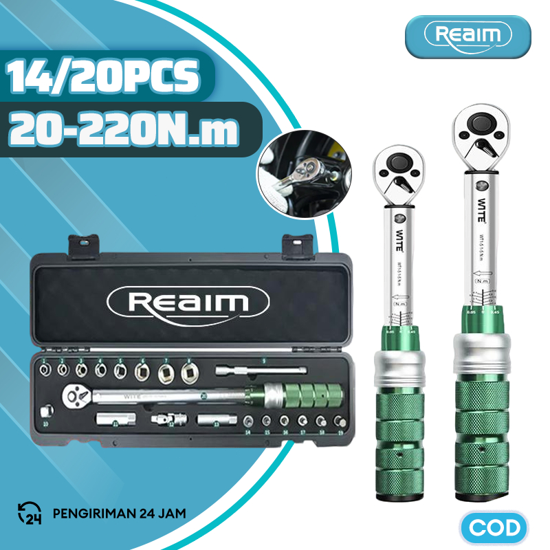 REAIM Kunci Set lengkapTire Repair Kunci Torsi Sepeda 3/8'' 1/2'' Drive Persegi 20-220N.M Ratchet Wr