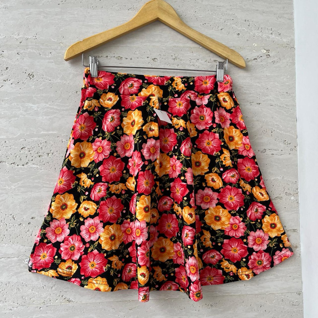 Rok Mini 3/4 Rok Payung Pendek Wafel Motif Bunga Sakura