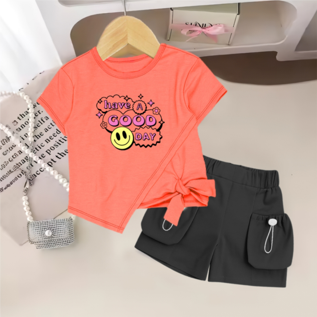 Baju Anak Perempuan Usia 1-12 Tahun Setelan Kaos Pita Korea Anak Cewek