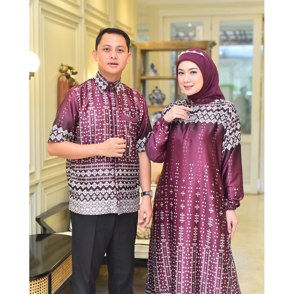 GAMIS CELIN COUPLE PASANGAN GAMIS KEMEJA SILK PREMIUM MOTIF BUNGA TERBEST SELLER |GAMIS KONDANGAN LE