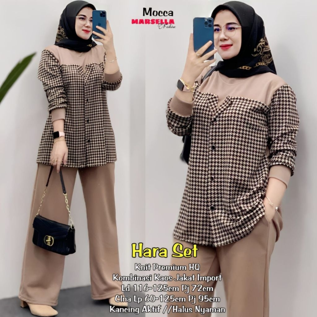 Marsella - Hara Set Celana Wanita • Knit Premium Mix Kaos Jacket Import Kancing Aktif
