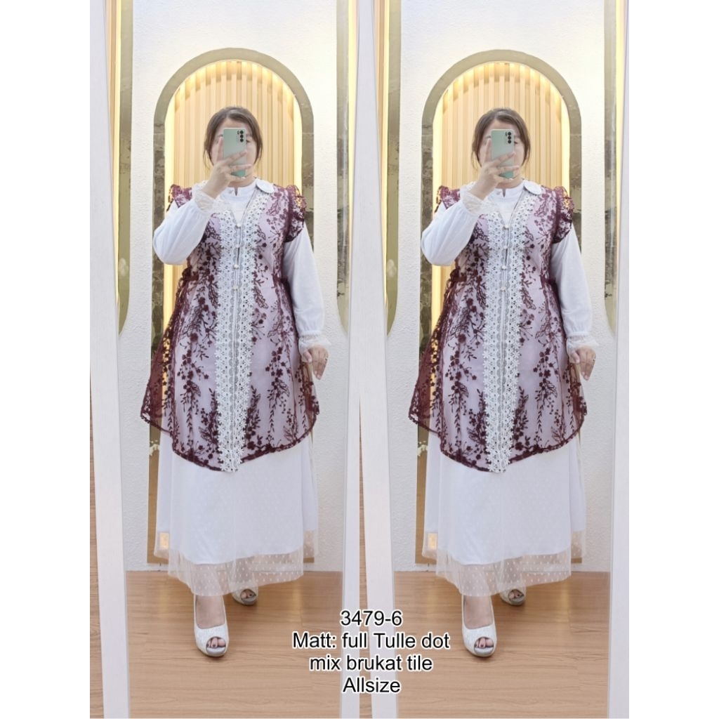 Gamis Tile dot brukat 3479-6/gamis wanita terbaru /gamis wanita trendy /gamis lebaran terlaris/cod