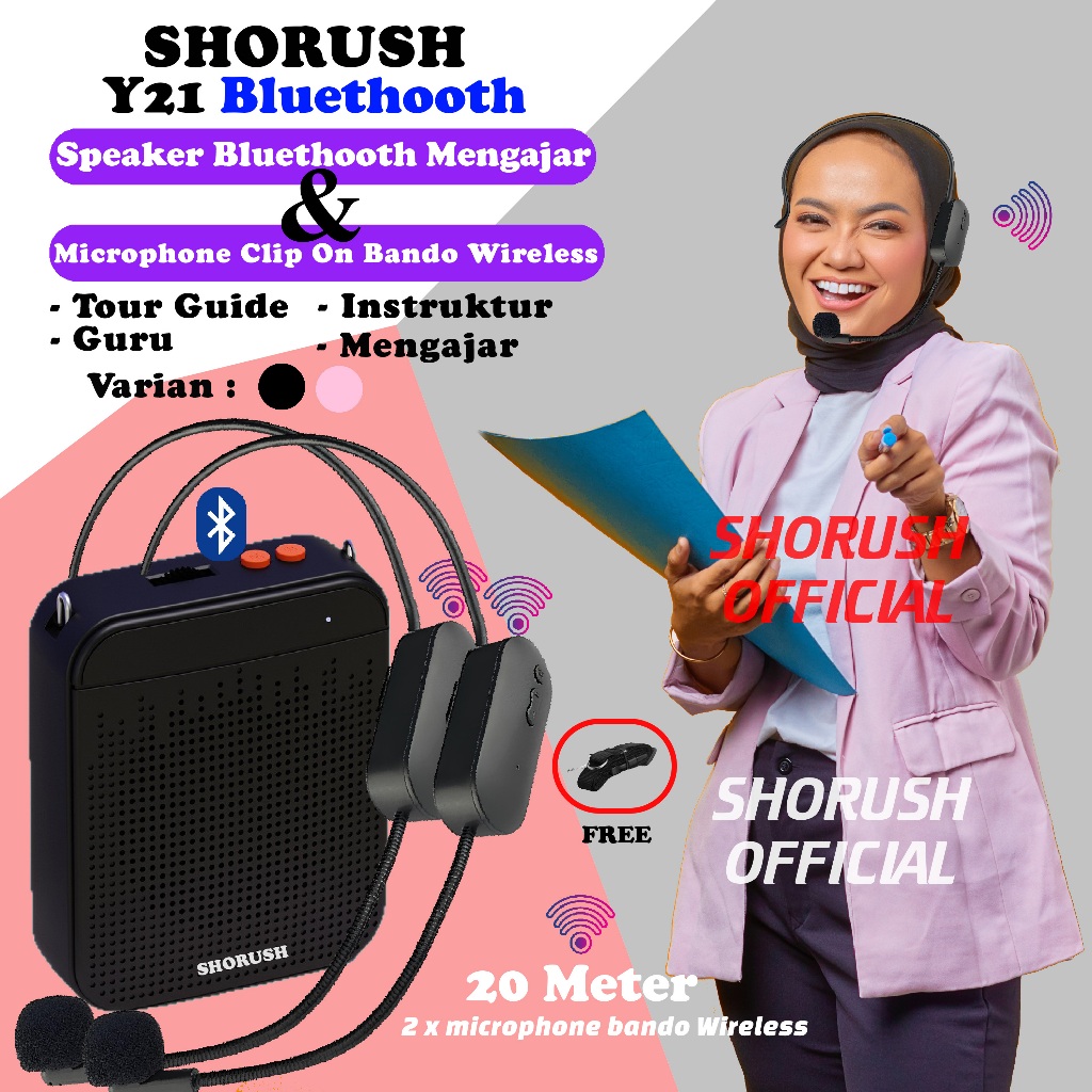 mifasava - shorush y20 y21 mini speaker pinggang megaphone portable dengan mic clip on wireless guru