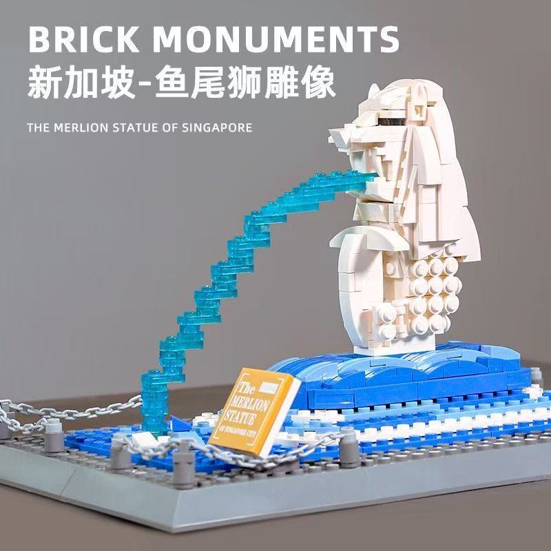 Mainan edukasi Mainan Bricks Patung Merlion Singapore Nano Block Singapore Bricks Bangunan Singapore