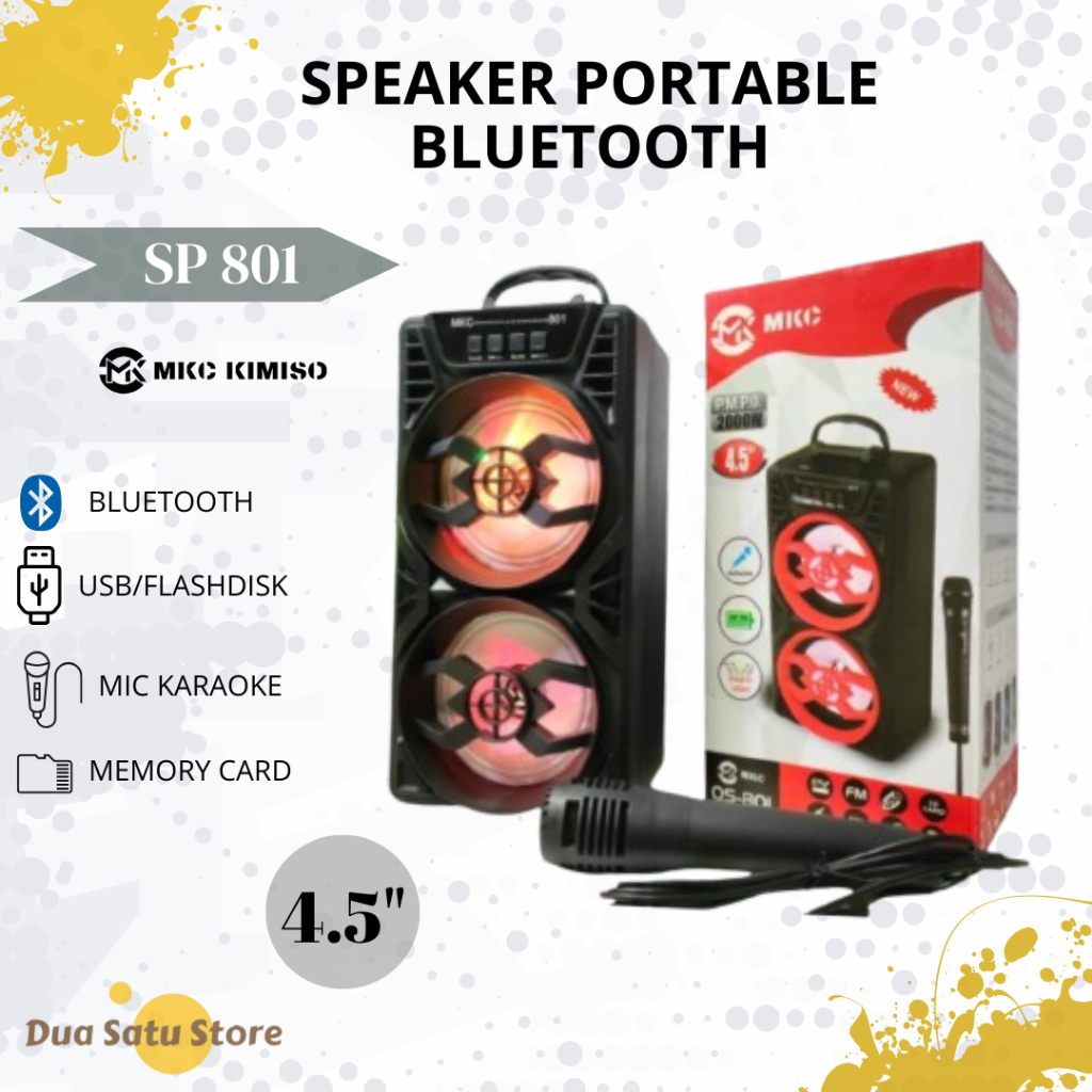 Speaker Bluetooth BT QS-801 Portable Free Mic Karaoke